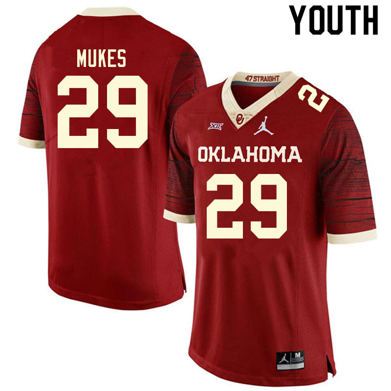 Youth #29 Jordan Mukes Oklahoma Sooners College Football Jerseys Sale-Retro